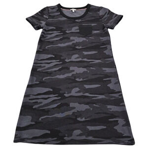 T by Talbots Dress Size P Black Gray Camo Terry Short Sleeve Casual Stretch